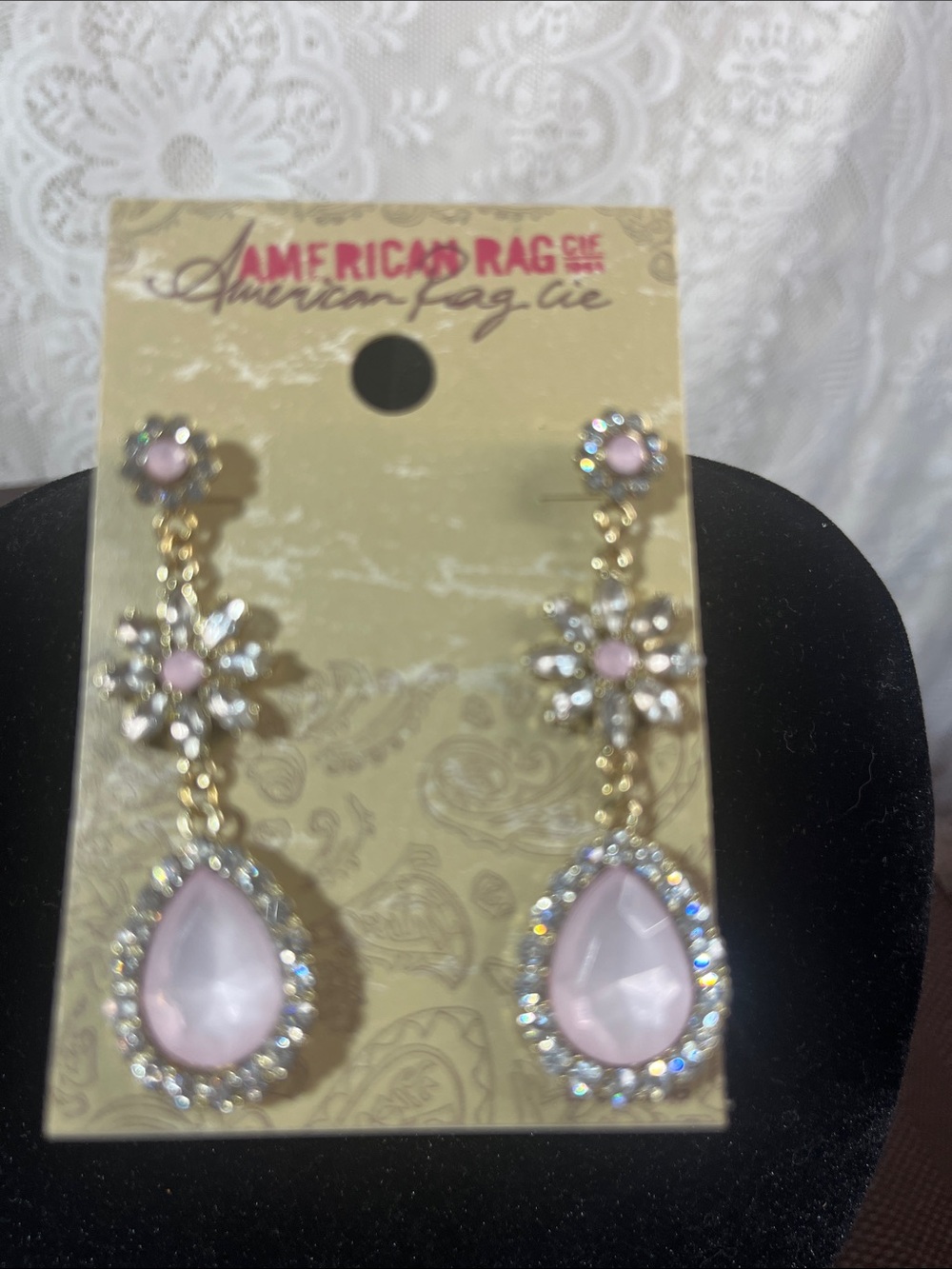 😻5for$15😻American Rag Rose Pink Teardrop Crystal Dangle Earrings NWT